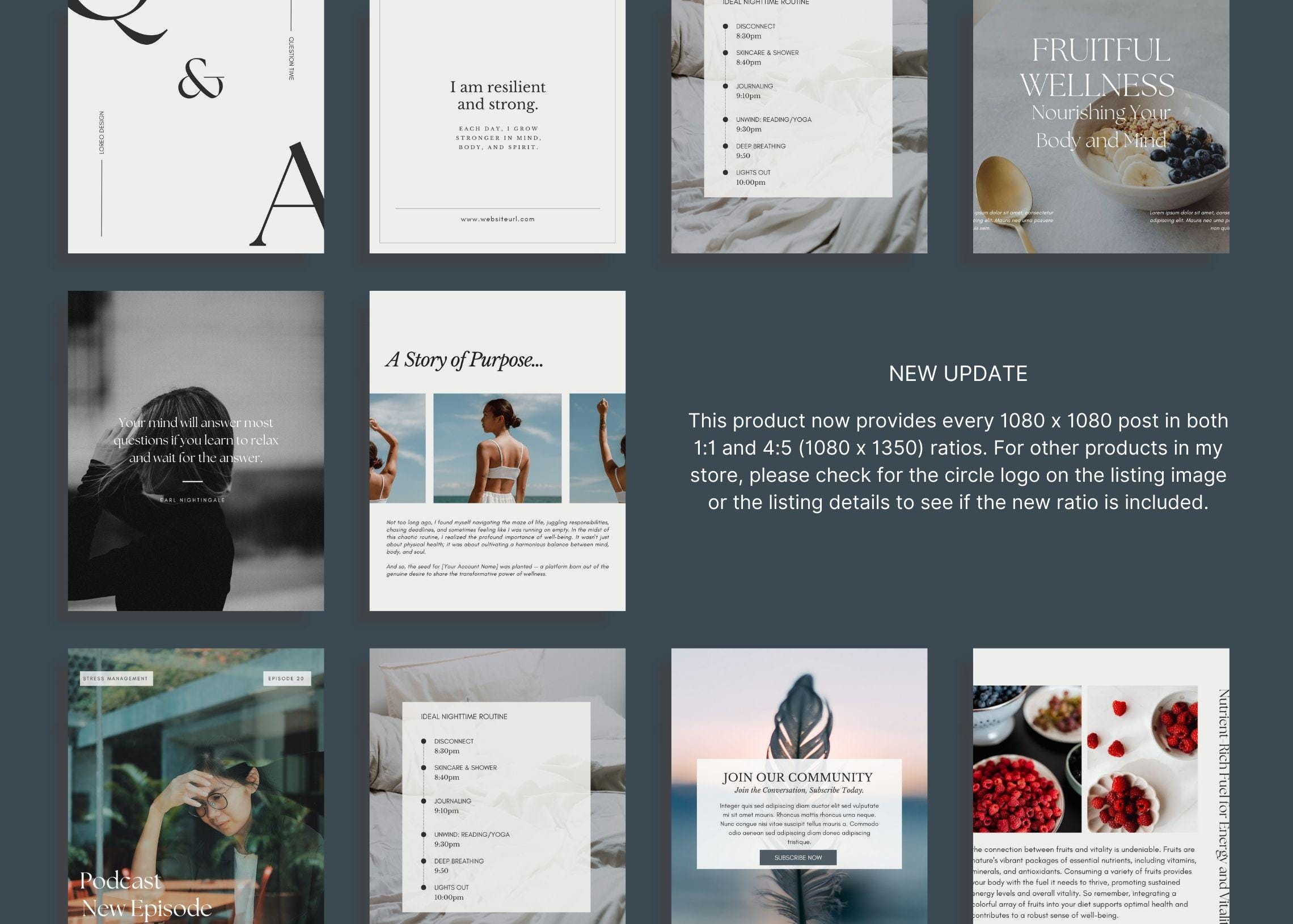 380 Health & Wellness Instagram Canva Templates - Modern | Minimal ...