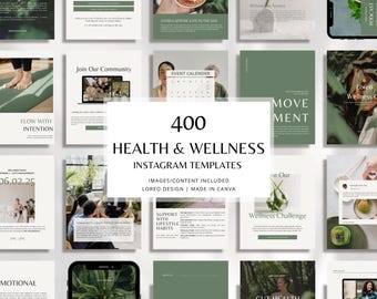 400 Health & Wellness Instagram Canva Templates - Modern | Minimal | Self care - Content, Post, Stories, Reel Templates, Portrait Post