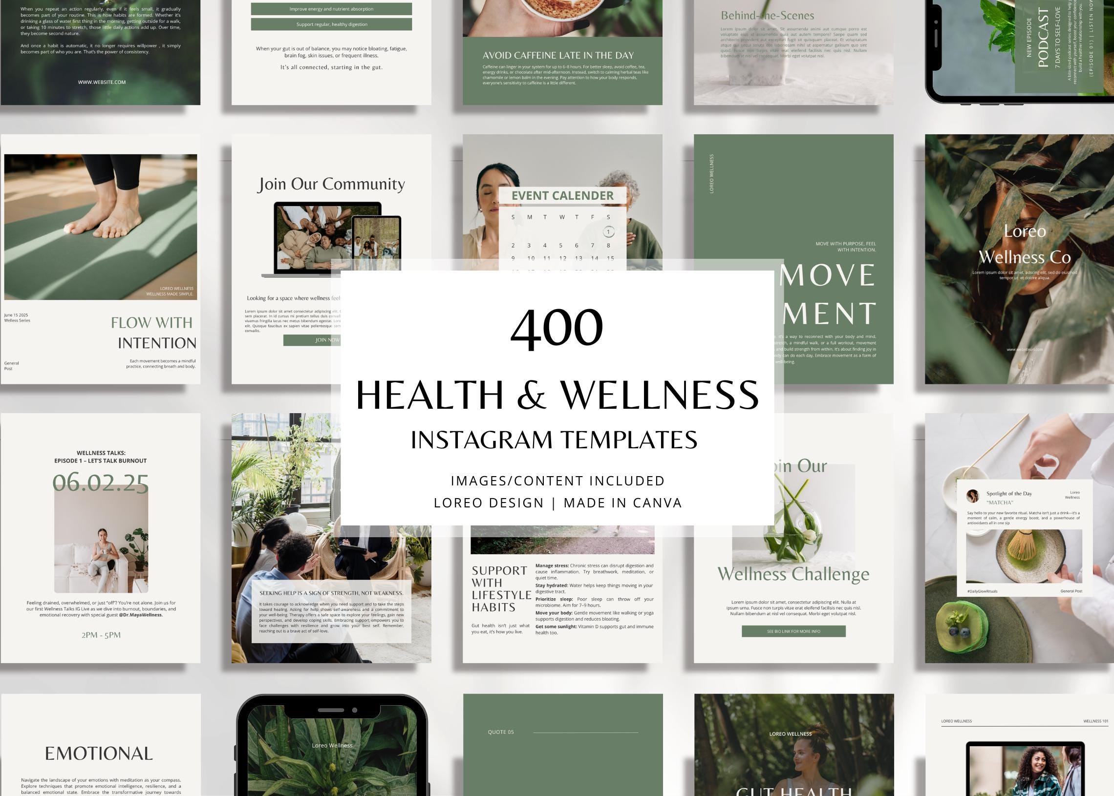 400 Health & Wellness Instagram Canva Templates - Modern | Minimal ...