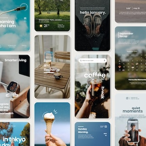 May include: A collage of digital images with text. The images include a smartwatch, a coffee break, a calendar, and a person holding a phone. Other images show an ice cream cone, a park scene, and text that says "hello january."