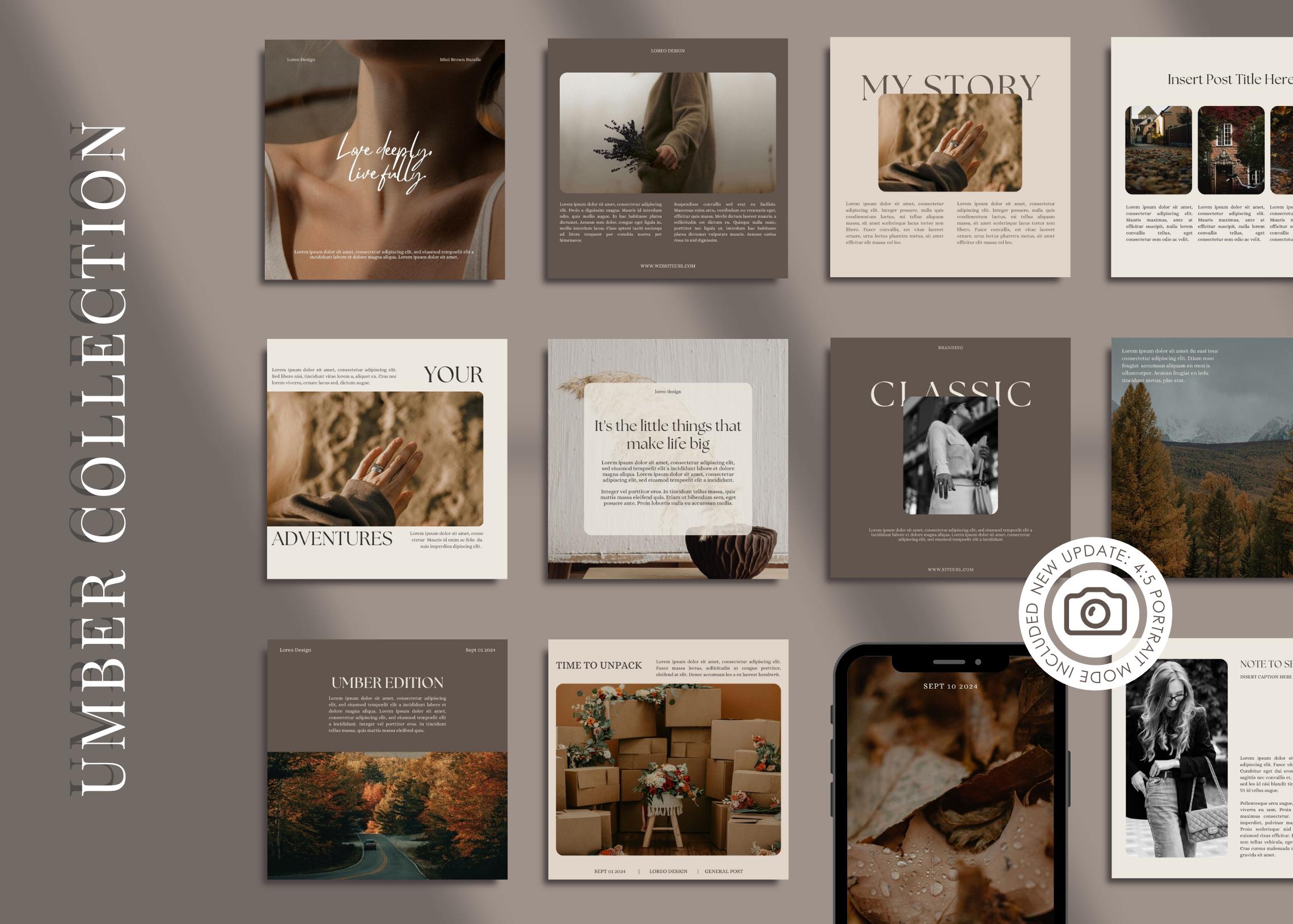 Brown Modern Instagram Templates - Instagram Templates Canva - Aesthetic Instagram - 80 Posts & Stories Template - Instagram Engagement