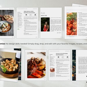 K&ouml;nnte beinhalten: Ein digitales Kochbuch mit Rezepten f&uuml;r Tika Masala mit ger&ouml;stetem Blumenkohl, Steak Au Jus mit Kr&auml;uter-Bratwurzeln und mehr. Das Kochbuch ist so konzipiert, dass es sich einfach in Canva anpassen l&auml;sst.