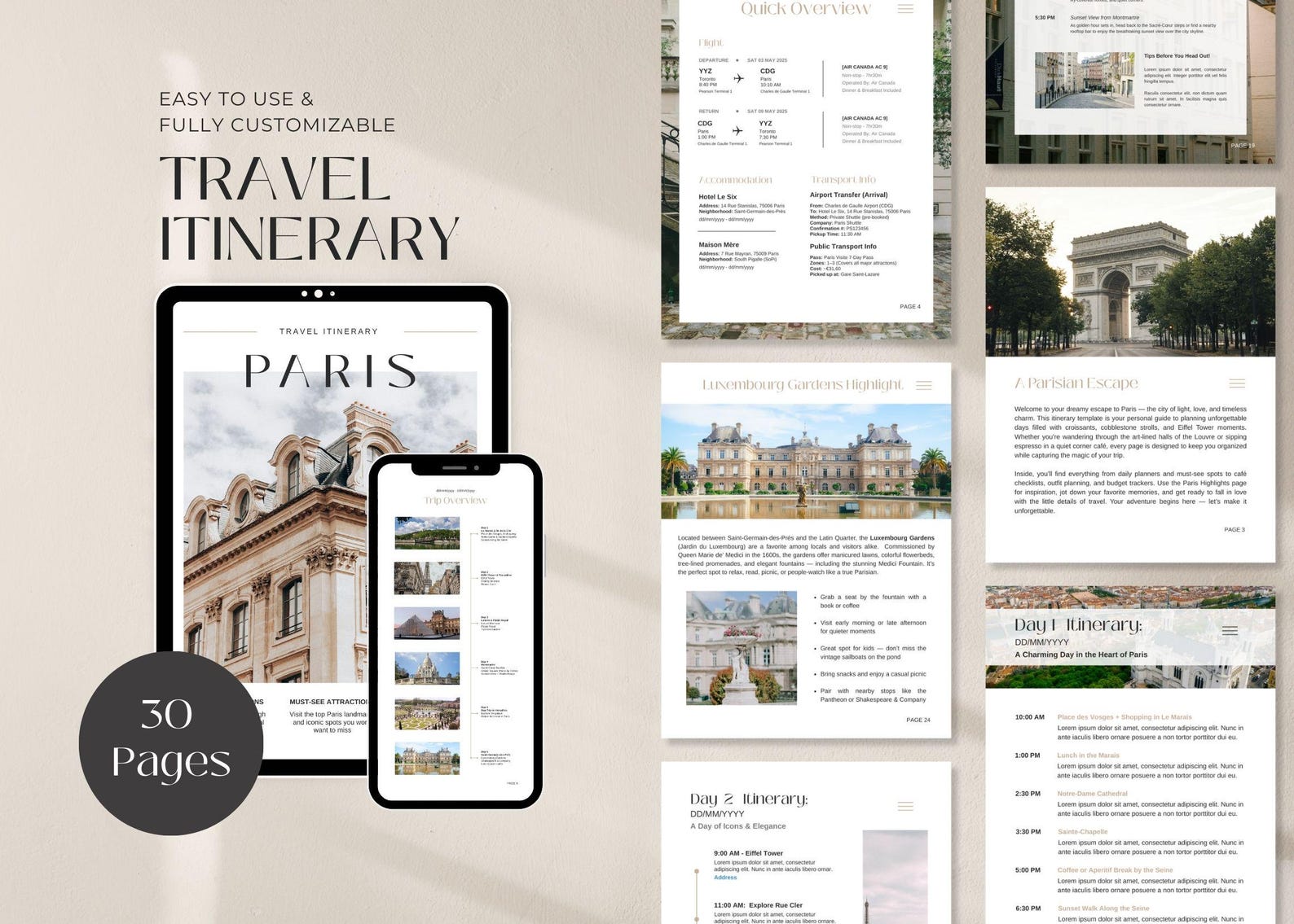 Travel Itinerary Template | Trip Itinerary | Printable Travel Guide ...