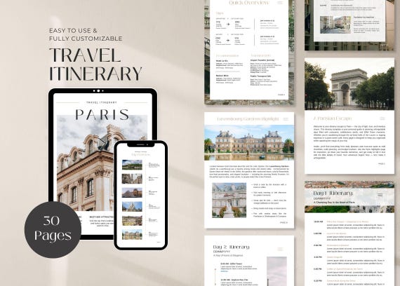 Travel Itinerary Template |  Trip Itinerary |  Printable Travel Guide | Travel Agent Planner | Canva Templates | Mobile Travel Planner