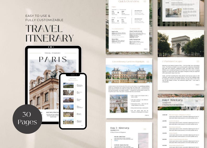 Travel Itinerary Template | Trip Itinerary | Printable Travel Guide | Travel Agent Planner | Canva Templates | Mobile Travel Planner image 1