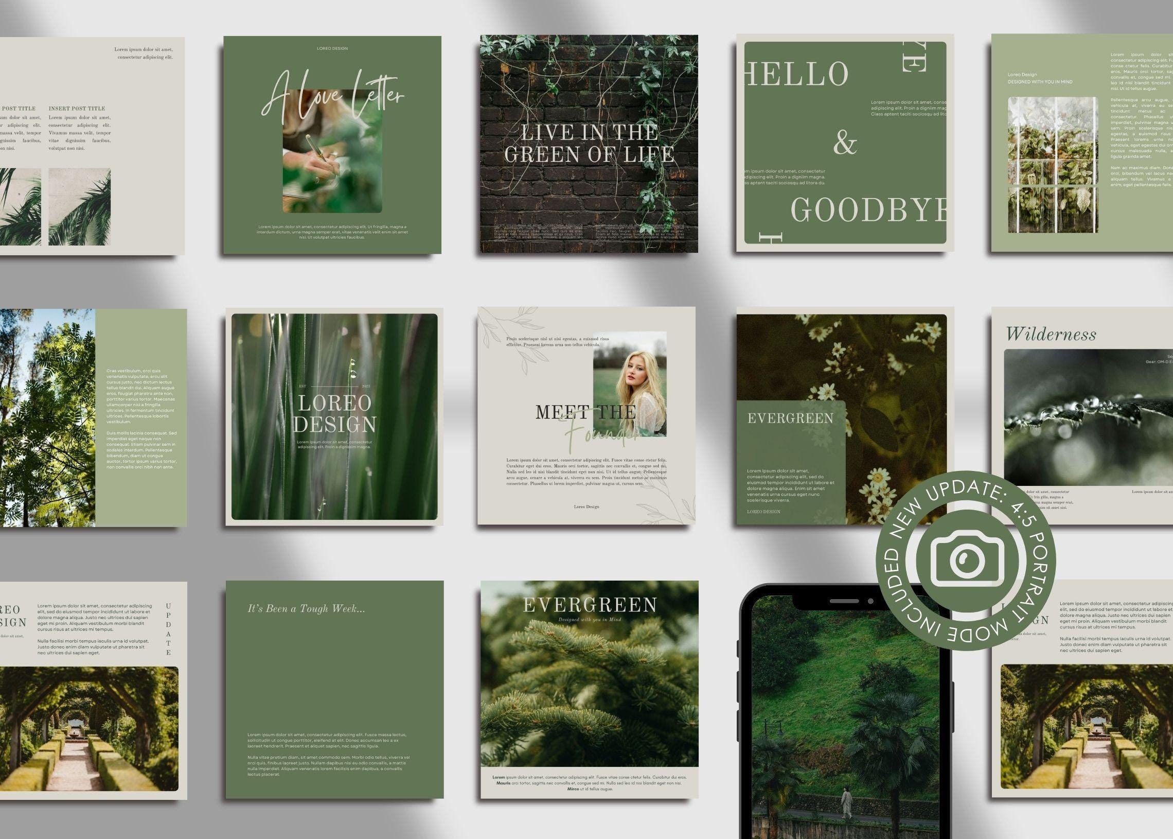Modern Green Instagram Templates - Instagram Templates Canva - Aesthetic Instagram - 100 Posts & Stories Template - Instagram Engagement
