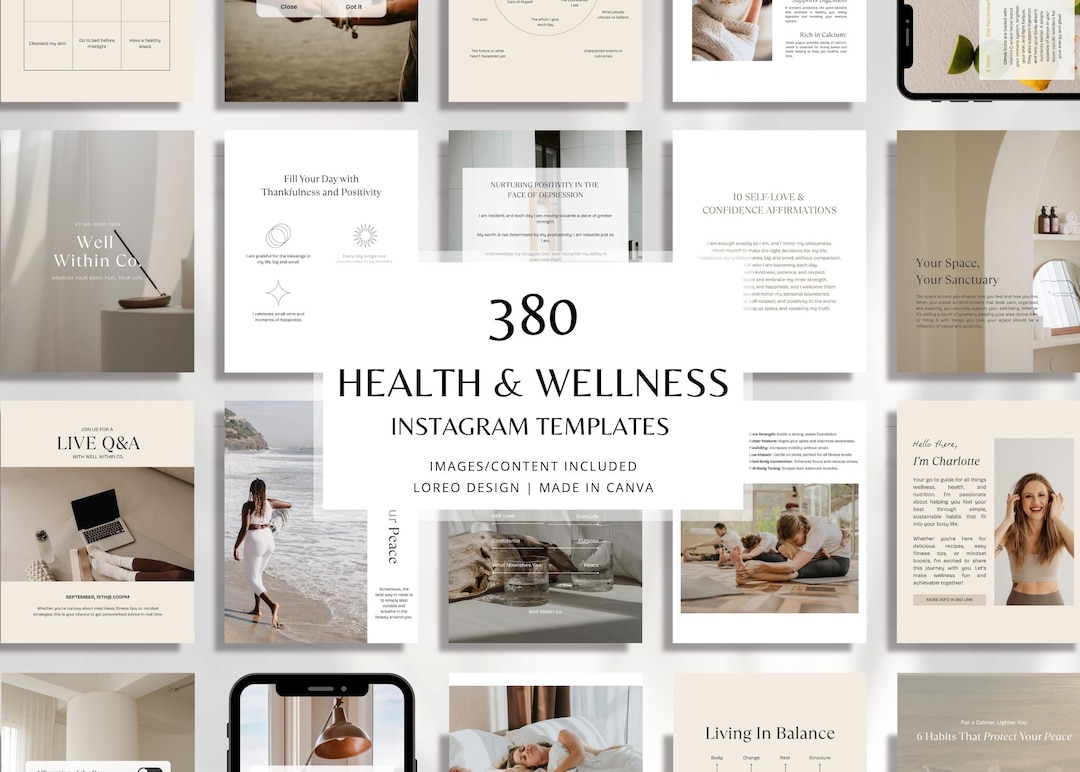 380 Health & Wellness Instagram Canva Templates - Modern | Minimal ...