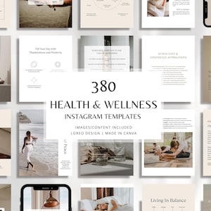 380種類の健康とウェルネスInstagram Canvaテンプレート - モダン | ミニマル | セルフケア - コンテンツ、投稿、ストーリー、リールテンプレート、ポートレート投稿