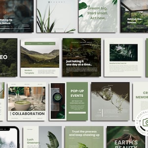 Instagram Templates - Instagram Templates Canva - Modern Instagram - 85 Posts & Stories Template - Portrait Instagram - Green Theme