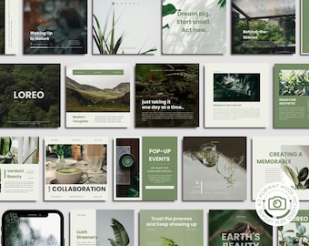 Instagram Templates - Instagram Templates Canva - Modern Instagram - 85 Posts & Stories Template - Portrait Instagram - Green Theme