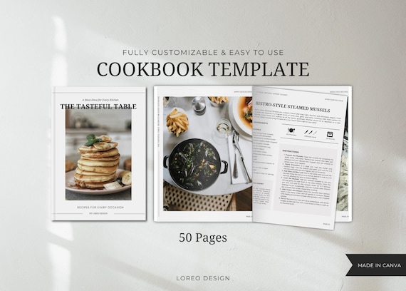 Canva Cookbook Template | Printable Recipe ebook | Recipe Book Template | Canva Templates | Editable Cookbook
