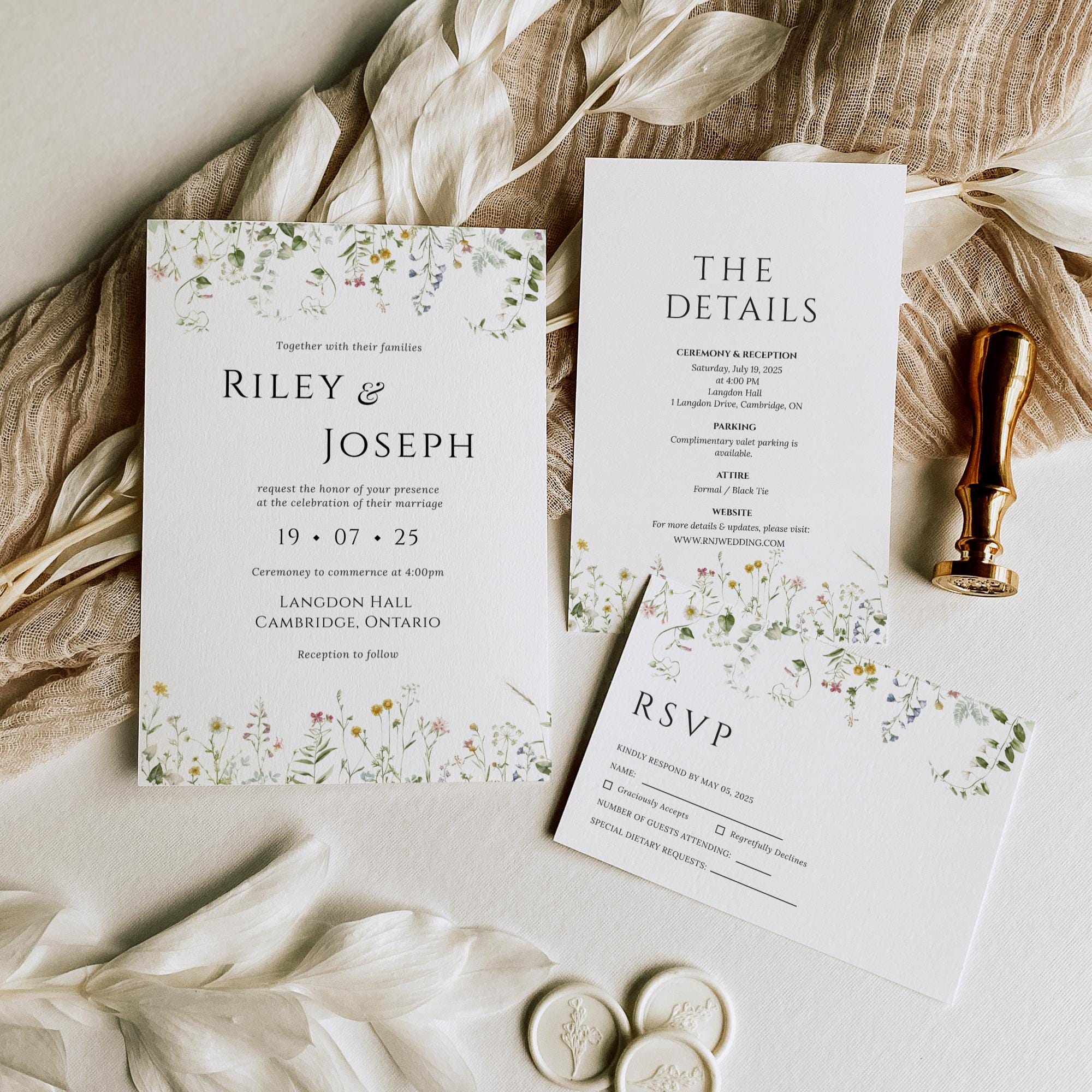 Minimalist Wedding Invitation Template Suite , RSVP Card QR Code
