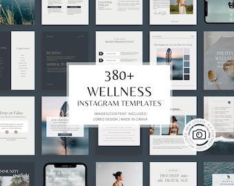 380 Health & Wellness Instagram Canva Templates - Modern | Minimal | Self care - Content, Post, Stories, Reel Templates, Portrait Post