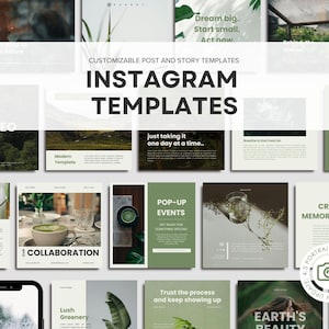 Instagram Templates - Instagram Templates Canva - Modern Instagram - 85 Posts & Stories Template - Portrait Instagram - Green Theme