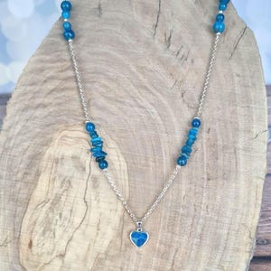 Apatite necklace in 925 silver – set heart and natural stones – clarity stone – handmade jewelry – lithotherapy