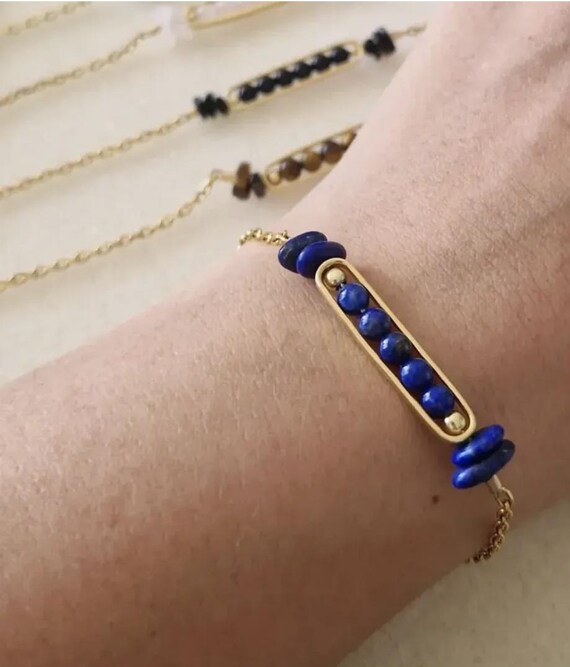Achat Bracelet Fossil All Stacked Up en acier doré et lapis lazuli
