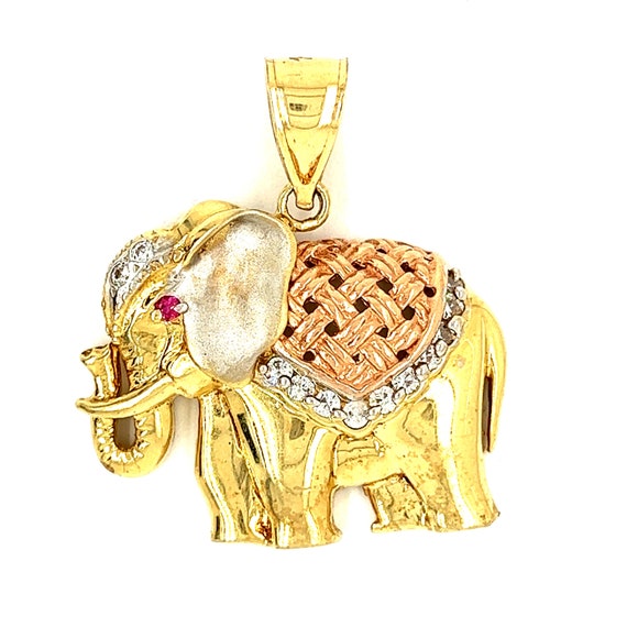 Vintage Gemstone Elephant 14k Gold Charm - image 1