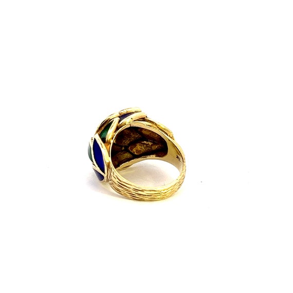 Vintage Blue & Green Enamel 14k Gold Ring - image 3