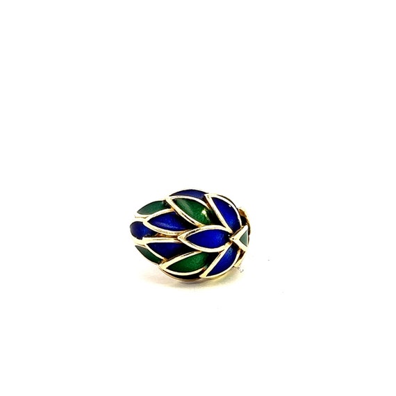 Vintage Blue & Green Enamel 14k Gold Ring - image 1