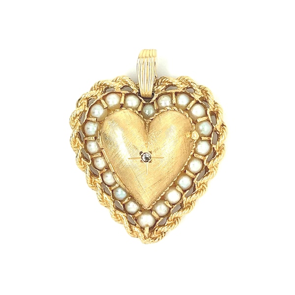 Vintage 14k Gold Pearl Heart Locket