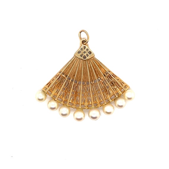 Vintage Pearl Fan 14k Gold Charm - image 1