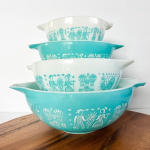 Pyrex Amish Butterprint Cinderella Bowls, Complete Set of 4 Mixing Bowls - 441, 442, 443, 444, Rare pyrex