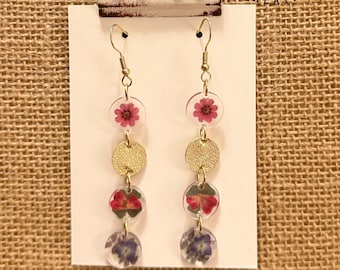 Handmade Floral Resin Dangle Earrings: Botanical Jewelry