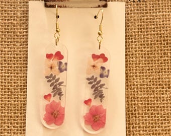 Handmade Floral Resin Dangle Earrings: Botanical Nature Jewelry
