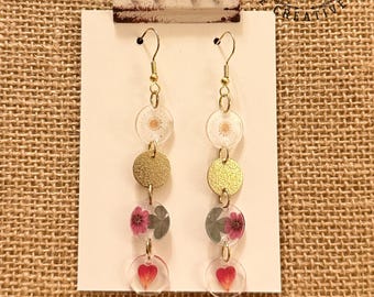 Handmade Floral Resin Dangle Earrings: Botanical Jewelry