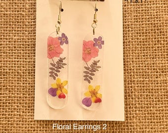 Handmade Floral Resin Dangle Earrings: Botanical Nature Jewelry