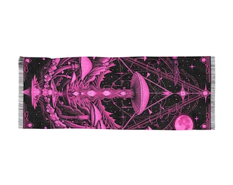 Sacred Geometry Festival Scarf, Psychedelic Rave Wear, Light Scarf for Festivals, Boho Scarf, Hippie Clothing, Festival Wrap Pashmina