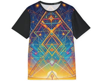 Camiseta Geometria Sagrada, Design Galáxia Cósmica, Roupa para Festival Rave