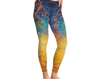 Sacred Geometry Leggings für Yoga, Fitness & Alltag - Cooles abstraktes Design, dehnbare Performance Strumpfhose, Rave Outfit, Activewear