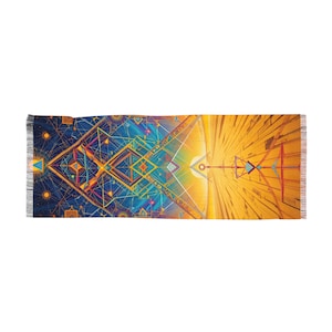Sacred Geometry Festival Schal, Rave Wear, Leichter Schal für Konzerte, Boho Schal, Hippie Kleidung, Festival Pashmina Wrap, Sublimation gefärbt