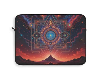 Sacred Geometry Laptop Sleeve, Ethereal Tech Case, Bohemian Sleeve, Gift for Students, Astrological Design