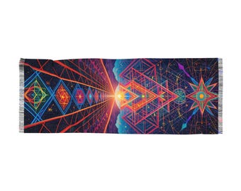 Sacred Geometry Festival Scarf: Psychedelic Rave Wrap, Lightweight Packable Fabric