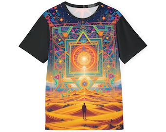 Camiseta Geometria Sagrada, Design Galáxia Cósmica, Roupa para Festival Rave