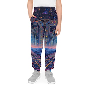 Pantalones deportivos juveniles Galaxy, atuendo rave para adolescentes con universo espacial, pantalones deportivos para niños, pantalones de festival con efecto tie dye psicodélico divertido