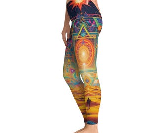 Sacred Geometry Leggings für Yoga, Fitness & Alltag - Cooles abstraktes Design, dehnbare Performance Strumpfhose, Rave Outfit, Activewear