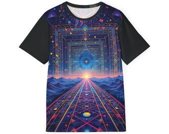 Camiseta Geometria Sagrada, Estampa Galáxia Cósmica, Roupa para Festival Rave