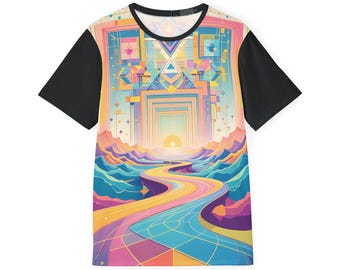 Camiseta Geometria Sagrada, Design Galáxia Cósmica, Roupa para Festival Rave