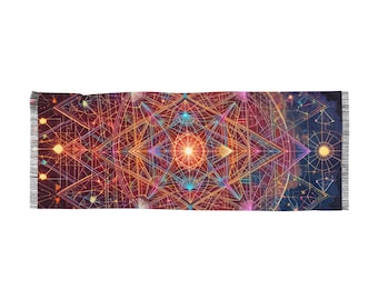 Sacred Geometry Festival Scarf, Rave Wear, Light Scarf for Festivals, Boho Scarf, Hippie Clothing, Festival Wrap