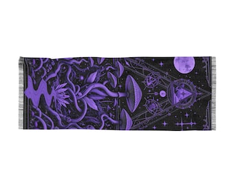 Mushroom Festival Scarf, Psychedelic Rave Wear, Light Scarf for Festivals, Boho Scarf, Hippie Clothing, Festival Wrap Pashmina Bass