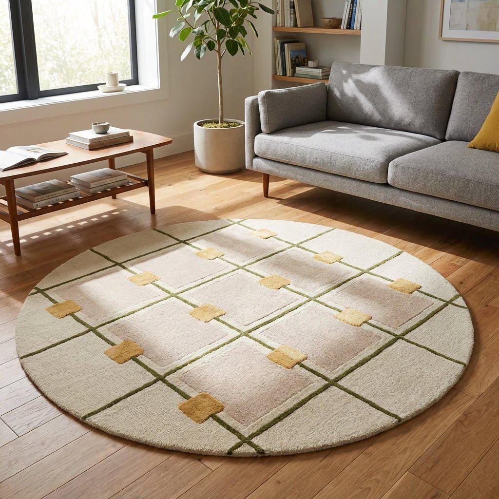 Hand-tufted Rugs New Zealand Wool Rug: Modern Design Yellow Checked Rug ...