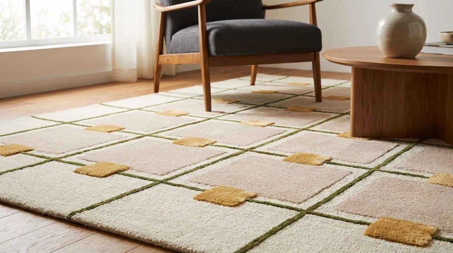 Hand-tufted Rugs New Zealand Wool Rug: Modern Design Yellow Checked Rug ...