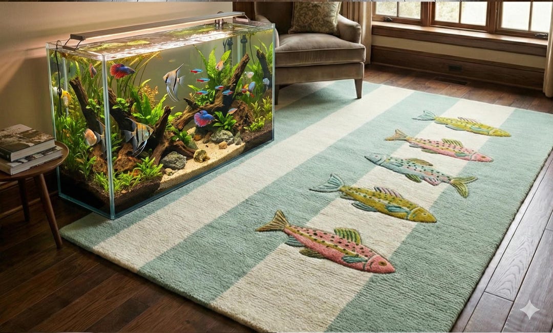 Hand-tufted Rugs Modern Wool Rug: Fish Design Rug Living Room Decor - Etsy