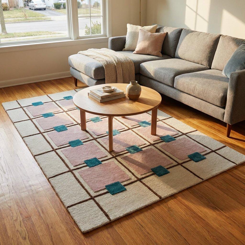 Hand-tufted Rugs New Zealand Wool Rug: Modern Design Yellow Checked Rug ...