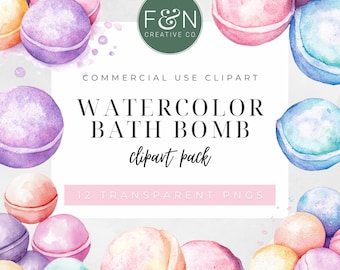Imágenes prediseñadas de bomba de baño, elementos de bomba de baño de acuarela, PNG de bomba de baño, imágenes prediseñadas de baño de burbujas, spa de acuarela, FANCC121