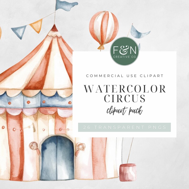 Watercolor Circus Clipart Pack, Circus Animal Clipart, Pastel Circus ...