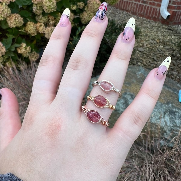 Strawberry Quartz Wire Wrapped Ring